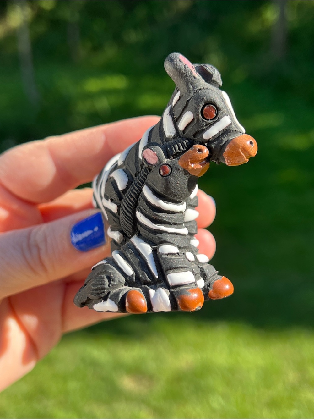 Zebra Mom with Baby CASALS Pottery of Peru Handmade Clay Art Miniature Figurine